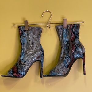 Public Desire Multi Color Snakeskin Open Toe Heel